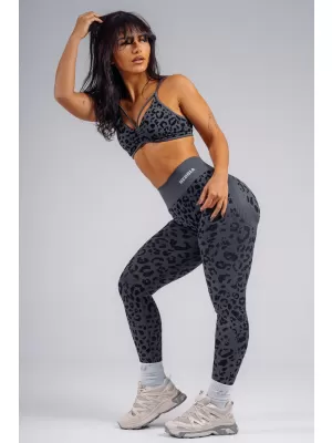 Medium support sportovní podprsenka s leopardím vzorem NEBBIA PRIMAL 854 BLACK LEOPARD