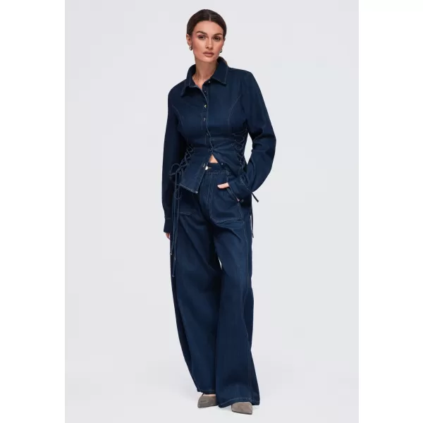  Dámské kalhoty OMBRE OW-PA-E0017 DARK BLUE 