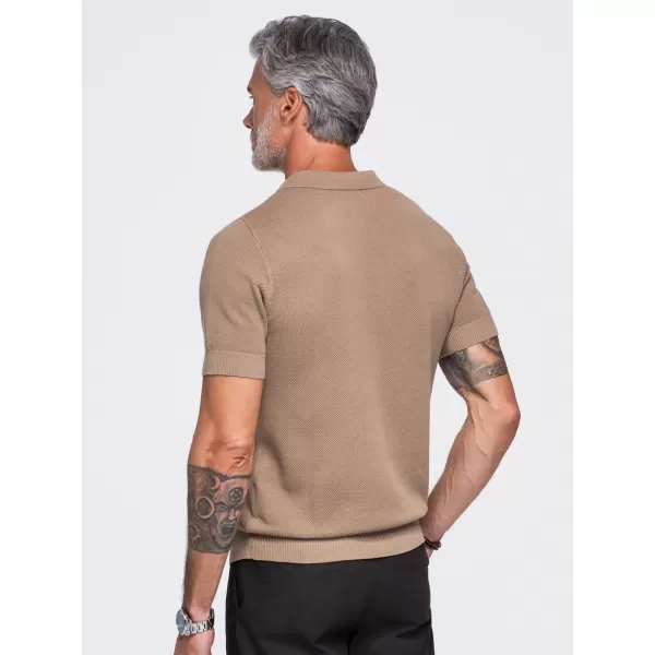  Pánské polo tričko OMBRE OM-POSS-0178 LIGHT BROWN 