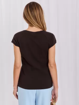 Dámské tričko RUE PARIS RV-TS-A1442.15 DARK BROWN