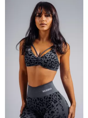Medium support sportovní podprsenka s leopardím vzorem NEBBIA PRIMAL 854 BLACK LEOPARD