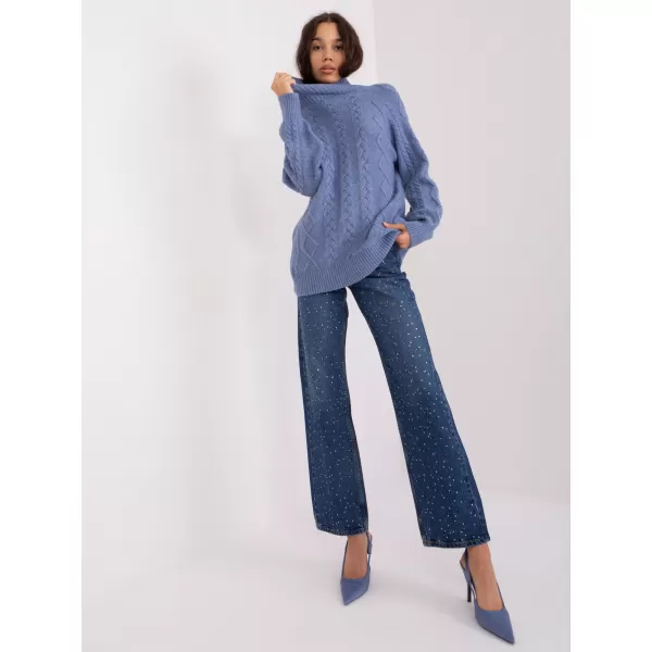  Dámský copánkový rolák WOOL FASHION ITALIA AT-SW-2355-2.30X DARK BLUE 