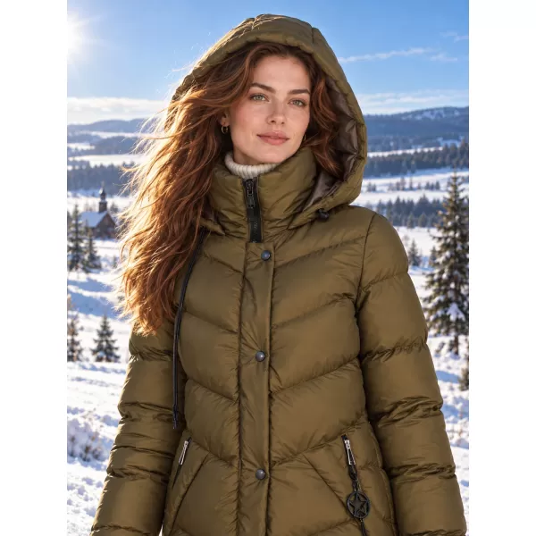  Dámský dlouhý prošívaný kabát s kapucí DEWBERRY Z9719 KHAKI 