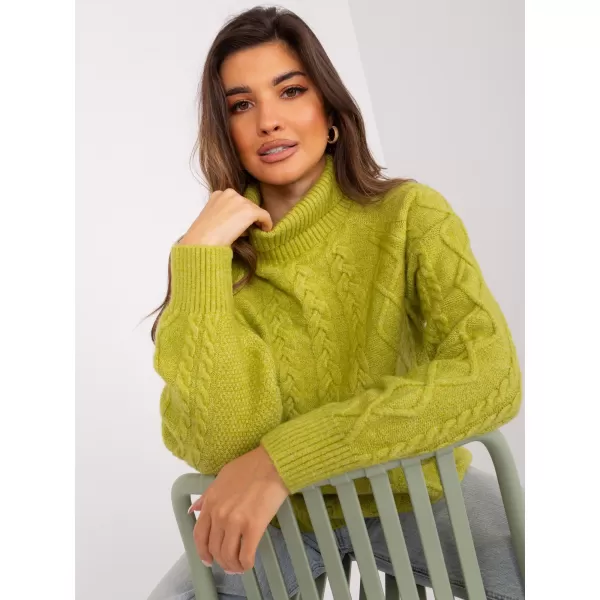  Dámský copánkový svetr WOOL FASHION ITALIA AT-SW-2355-2.30X OLIVE 