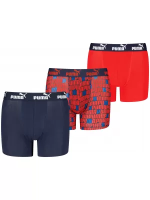 Dětské boxerky PUMA ELEMENTS BOYS PRINTED BOXERS 3P 93896702 NAVY/RED