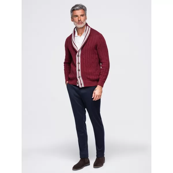  Pánský kardigan OMBRE OM-SWCD-0196 BURGUNDY 