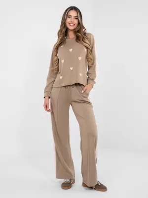 Dámská tepláková souprava RUE PARIS IT-KMPL-22211.32 DARK BEIGE