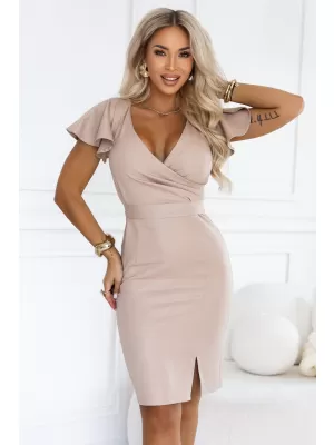 Dámské šaty NUMOCO NINA 479-16 TMAVĚ BÉŽOVÁ S TŘPYTKAMI