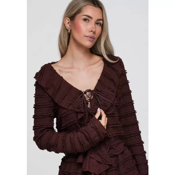 Dámská blůza OMBRE OW-TS-E0067 DARK BROWN 