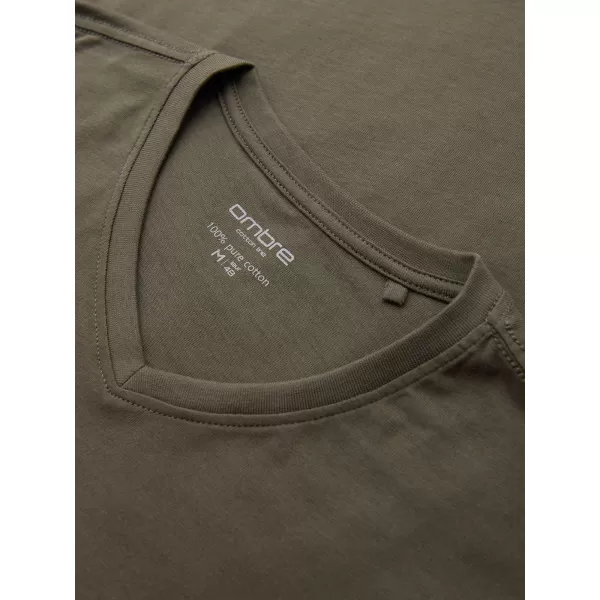  Pánské tričko OMBRE OM-LSBL-0143 DARK OLIVE 