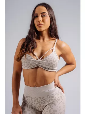 Medium support sportovní podprsenka s leopardím vzorem NEBBIA PRIMAL 854 CREAM LEOPARD