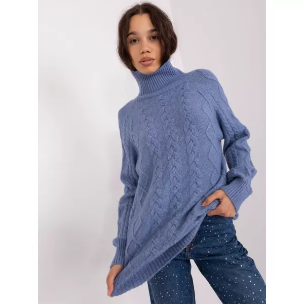  Dámský copánkový rolák WOOL FASHION ITALIA AT-SW-2355-2.30X DARK BLUE 