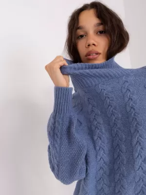 Dámský copánkový rolák WOOL FASHION ITALIA AT-SW-2355-2.30X DARK BLUE