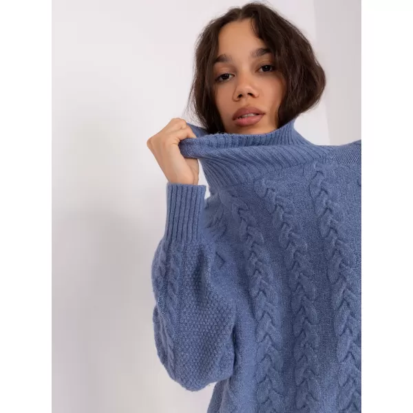  Dámský copánkový rolák WOOL FASHION ITALIA AT-SW-2355-2.30X DARK BLUE 