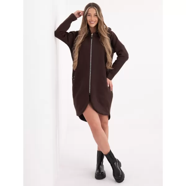  Dámská mikina RUE PARIS RV-BL-4858-1.99P DARK BROWN 