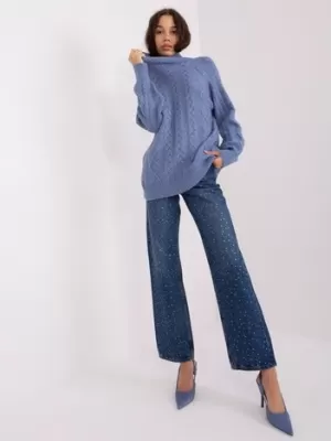 Dámský copánkový rolák WOOL FASHION ITALIA AT-SW-2355-2.30X DARK BLUE