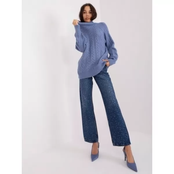  Dámský copánkový rolák WOOL FASHION ITALIA AT-SW-2355-2.30X DARK BLUE 