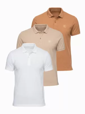 Pánské triko s límečkem OMBRE OM-POBS-0171 WHITE/WHITE/LIGHT BROWN