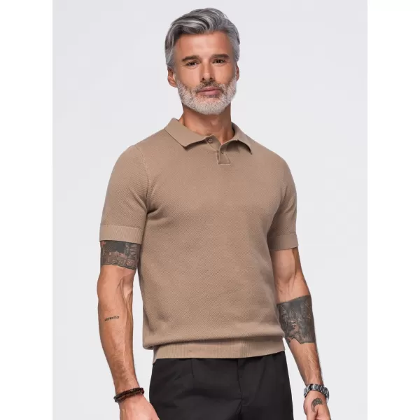  Pánské polo tričko OMBRE OM-POSS-0178 LIGHT BROWN 