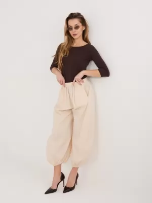Dámské kalhoty RUE PARIS IT-SP-FL10309.70 LIGHT BEIGE