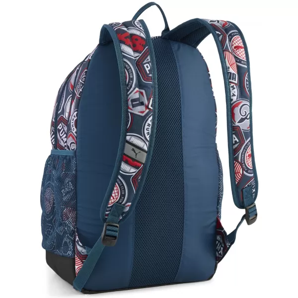  Batoh PUMA ACADEMY AOP BACKPACK 09115027 MIDNIGHT PETROL/FOR ALL TIME RED/RUNNING BADGES AOP 