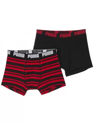 Pánské boxerky PUMA MEN EVERYDAY HERITAGE STRIPE BOXER 93832605 RED/BLACK