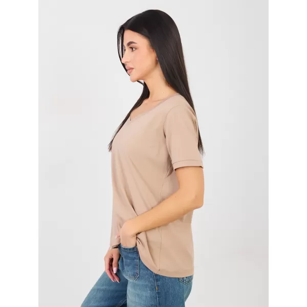  Dámské tričko RUE PARIS RV-TS-A1094.45 DARK BEIGE 