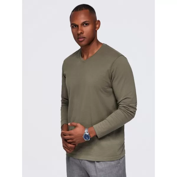  Pánské tričko OMBRE OM-LSBL-0143 DARK OLIVE 