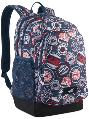 Batoh PUMA ACADEMY AOP BACKPACK 09115027 MIDNIGHT PETROL/FOR ALL TIME RED/RUNNING BADGES AOP