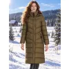 Dámský dlouhý prošívaný kabát s kapucí DEWBERRY Z9719 KHAKI