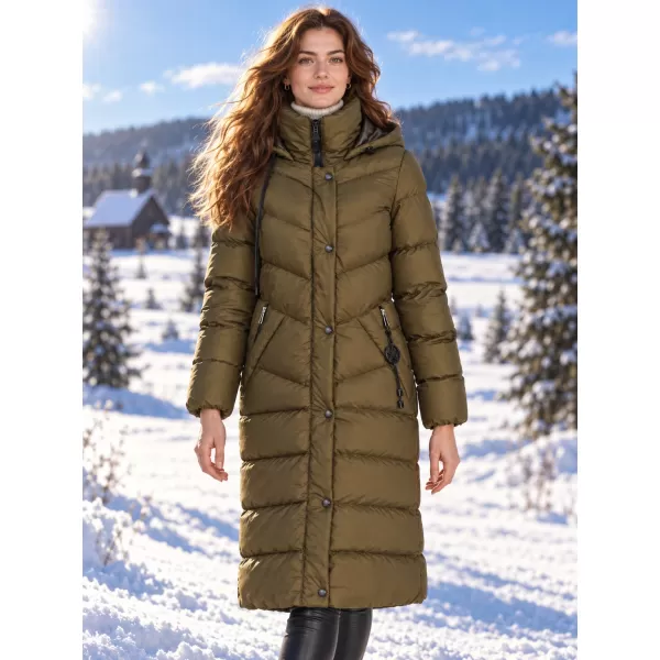  Dámský dlouhý prošívaný kabát s kapucí DEWBERRY Z9719 KHAKI 