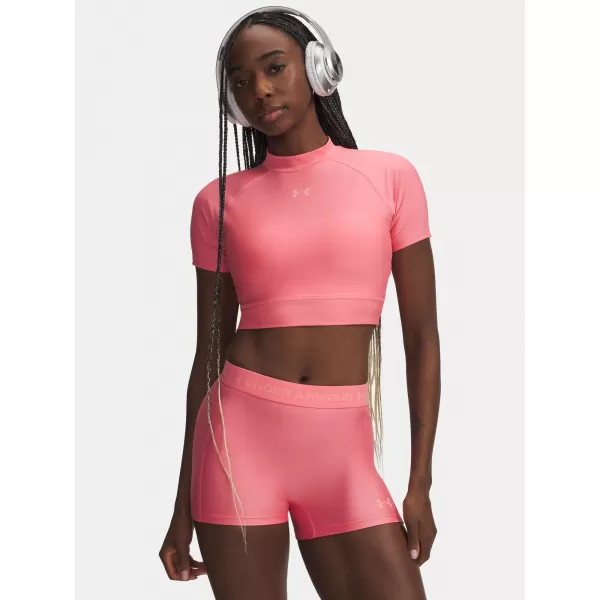  Dámské triko UNDER ARMOUR HEATGEAR CROP MOCK SS 6010006-600 RŮŽOVÁ 