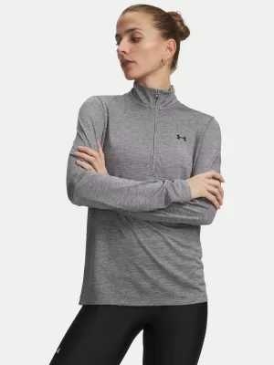 Dámské triko UNDER ARMOUR TECH 1/2 ZIP- TWIST 1384225-709 ŠEDÁ