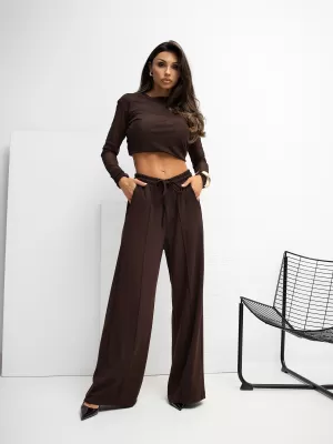 Dámské tepláky RUE PARIS RV-DR-A1061.80 DARK BROWN