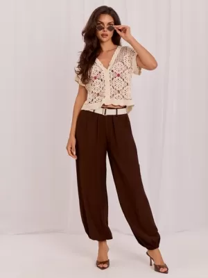 Dámské kalhoty RUE PARIS IT-SP-10368.34 DARK BROWN