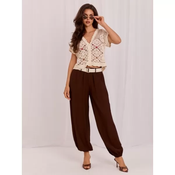  Dámské kalhoty RUE PARIS IT-SP-10368.34 DARK BROWN 