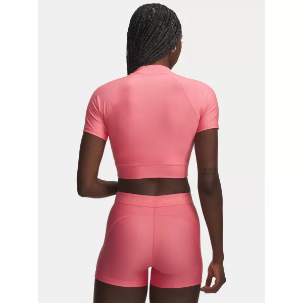  Dámské triko UNDER ARMOUR HEATGEAR CROP MOCK SS 6010006-600 RŮŽOVÁ 