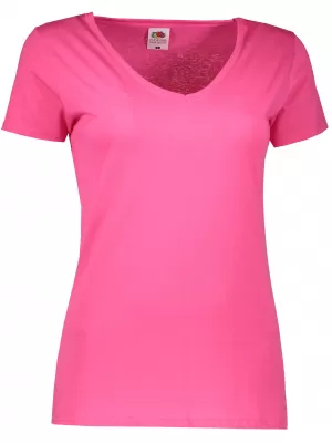 Dámské tričko FRUIT OF THE LOOM LADY FIT V-NECK FUCHSIA