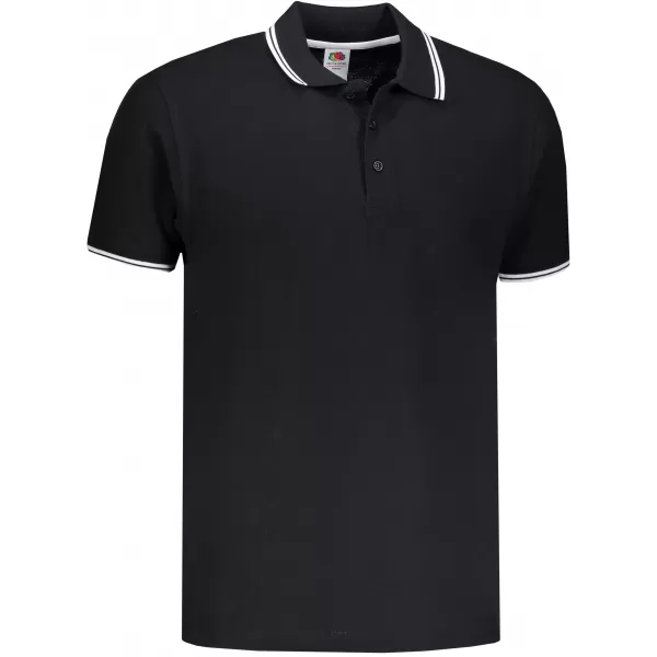  Pánské triko s límečkem FRUIT OF THE LOOM PREMIUM TIPPED POLO BLACK/WHITE 
