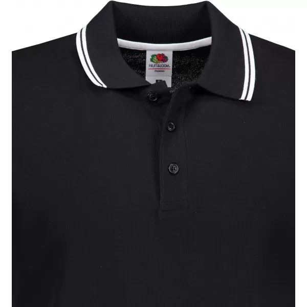  Pánské triko s límečkem FRUIT OF THE LOOM PREMIUM TIPPED POLO BLACK/WHITE 