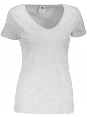 Dámské tričko FRUIT OF THE LOOM LADY FIT V-NECK HEATHER GREY