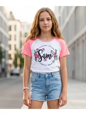 Dívčí triko s krátkým rukávem SAM 73 GT 540 RŮŽOVÁ NEON
