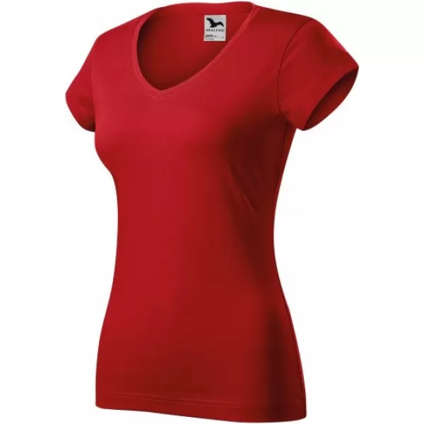  Dámské triko MALFINI FIT V-NECK 162 ČERVENÁ 
