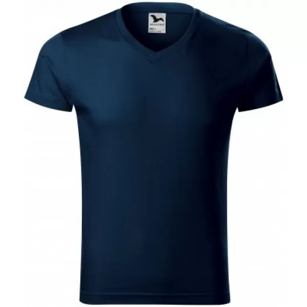  Pánské triko MALFINI SLIM FIT V-NECK 146 NÁMOŘNÍ MODRÁ 