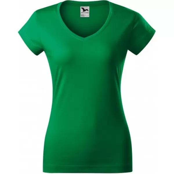  Dámské triko MALFINI FIT V-NECK 162 STŘEDNĚ ZELENÁ 