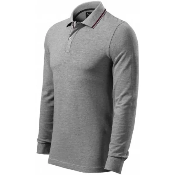  Pánské triko s dlouhým rukávem a límečkem MALFINI PREMIUM CONTRAST STRIPE LS 258 TMAVĚ ŠEDÝ MELÍR 