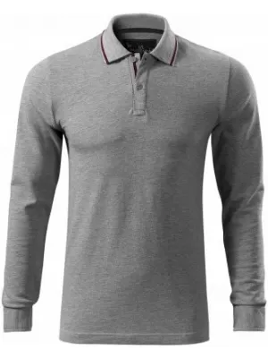 Pánské triko s dlouhým rukávem a límečkem MALFINI PREMIUM CONTRAST STRIPE LS 258 TMAVĚ ŠEDÝ MELÍR