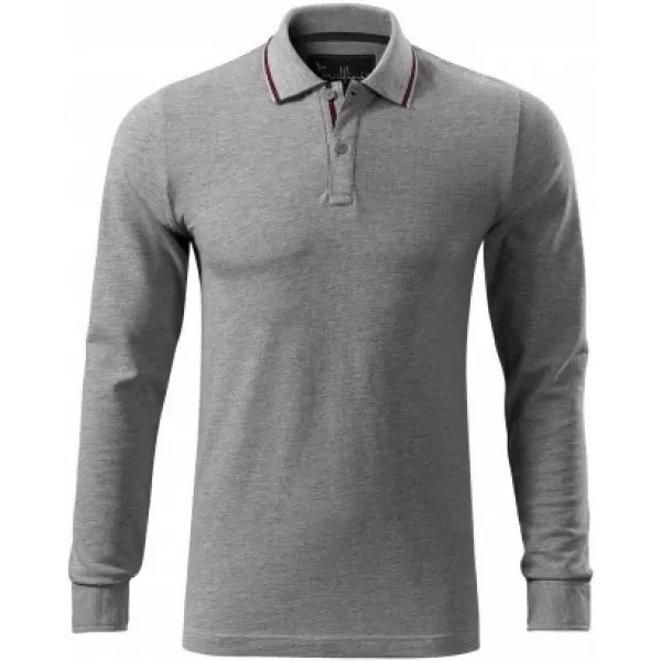  Pánské triko s dlouhým rukávem a límečkem MALFINI PREMIUM CONTRAST STRIPE LS 258 TMAVĚ ŠEDÝ MELÍR 