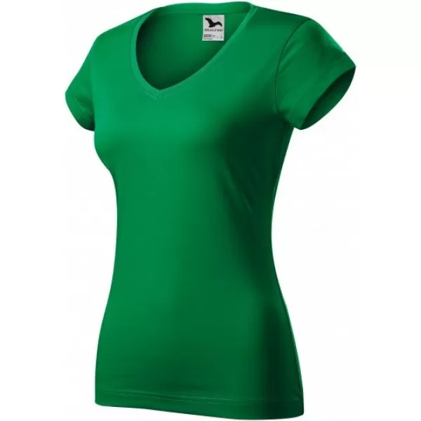  Dámské triko MALFINI FIT V-NECK 162 STŘEDNĚ ZELENÁ 