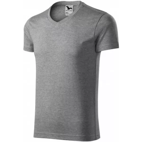  Pánské triko MALFINI SLIM FIT V-NECK 146 TMAVĚ ŠEDÝ MELÍR 